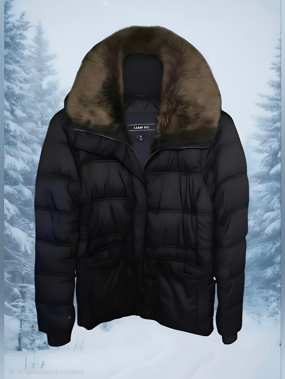 Lands' End Black Women's Long Puffer Coat with Faux-Fur Collar